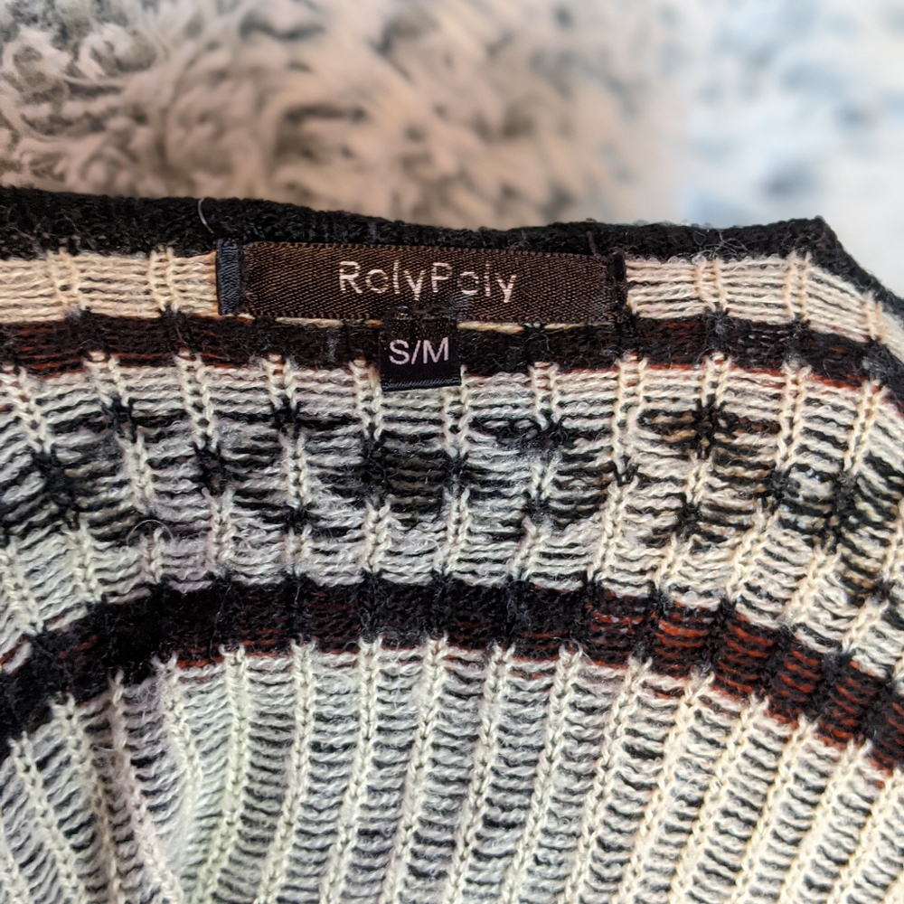 π 2/$30 Roly Poly β Women's Boho S / M Aztec Black Wrap Open Cardigan Sweater - Picture 7 of 8